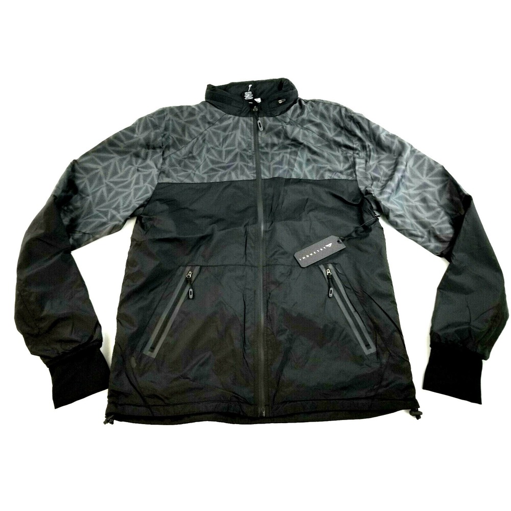 Industry Men Track Jacket Nylon Black Grey Geometric Full Zip Large NEW